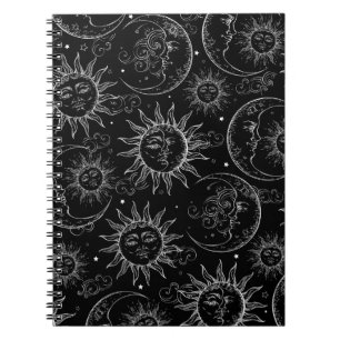 Caderno Espiral Black Magic Vintage Celestial Sun Stars