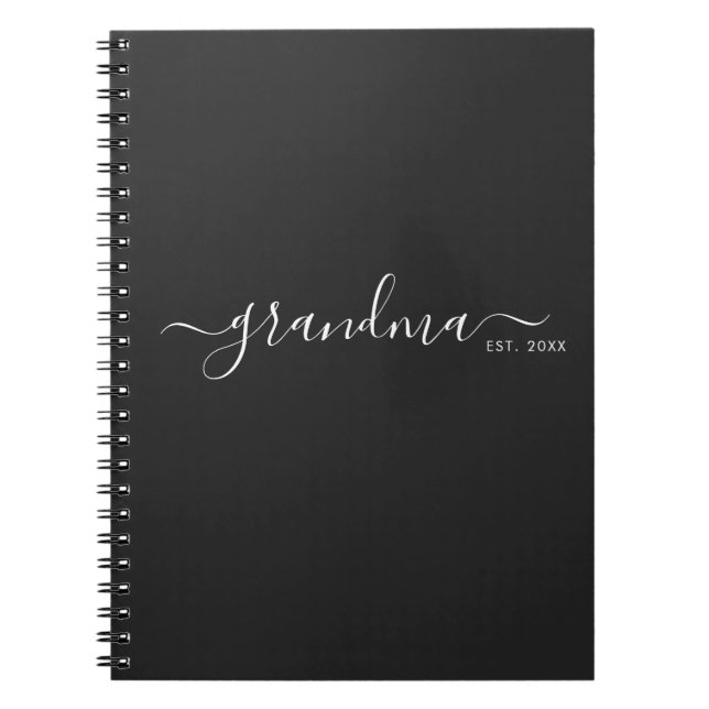 Caderno Espiral Black Modern Script Established Grandma (Frente)