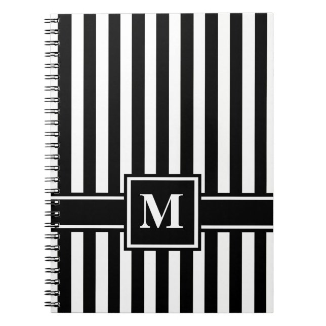 Caderno Espiral Black Modern Stripe com Monograma (Frente)