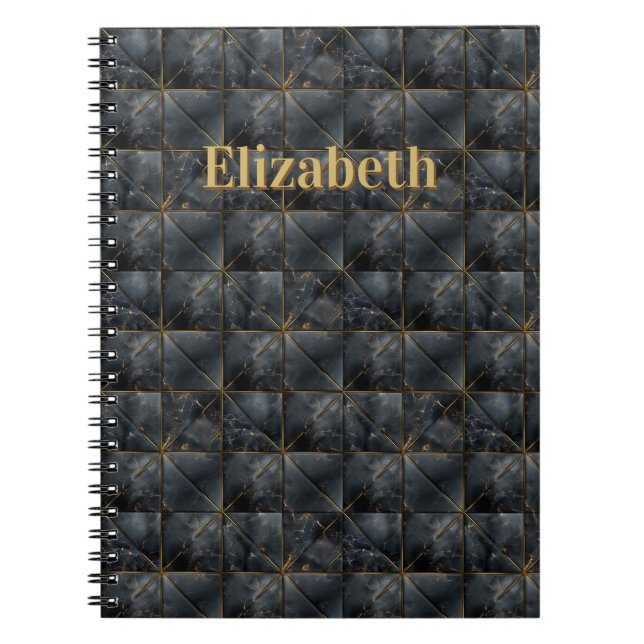 Caderno Espiral Black Onyx Tiled Pattern Name Monogram (Frente)