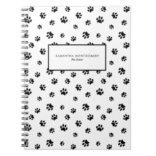 Caderno Espiral Black Paw Prints Cuidador de Animais Profissional