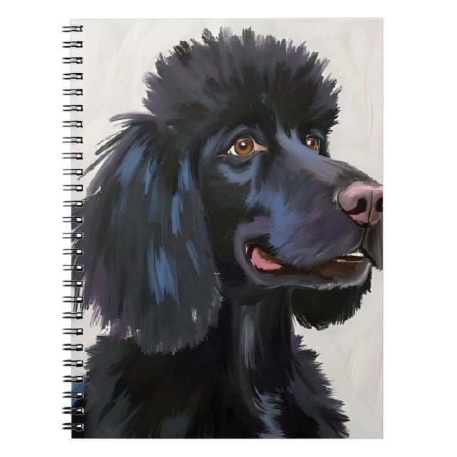 Caderno Espiral Black Poodle | Dog Watercolor Pet Painting (Frente)
