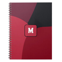 Caderno Espiral Black Red and Hot pink abstract pattern monogram 