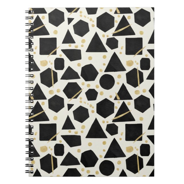 Caderno Espiral Black Shapes and Gold Confetti Pattern (Frente)