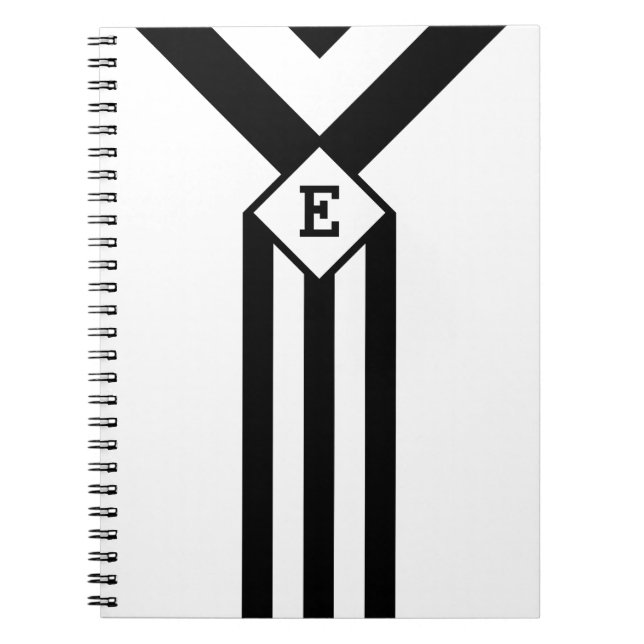 Caderno Espiral Black Stripes e Chevrons com Monograma em Branco (Frente)