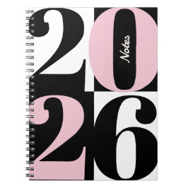 Caderno Espiral Black White and Rose Pink Bold Year Color Block
