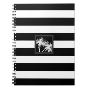 Caderno Espiral Black & White Árvores de Palma Tropicais Moderno C