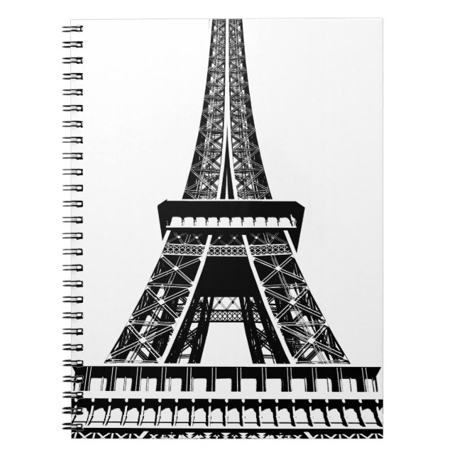 Caderno Espiral Black White Eiffel Tower Paris França Art Trabalho (Frente)