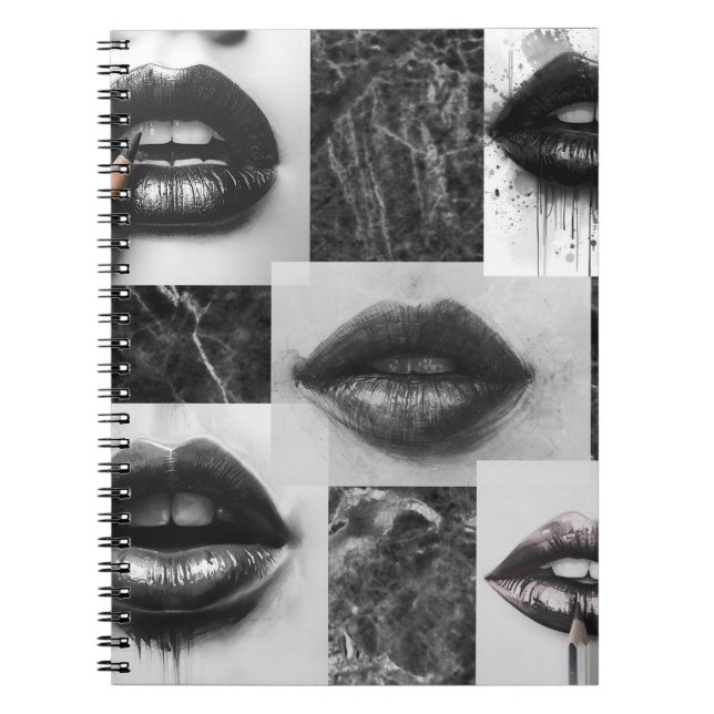 Caderno Espiral Black & White Lips Collage Spiral Notebook (Frente)