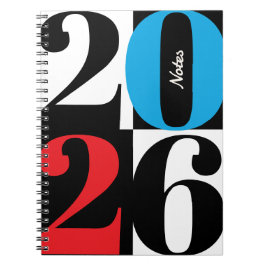 Caderno Espiral Black White Red Cyan Bold Year Color Block