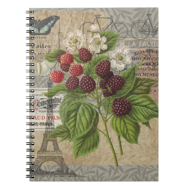 Caderno Espiral Blackberry Floral Garden Fllower Butfly Art (Frente)