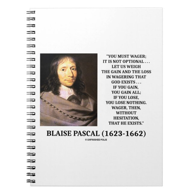 Caderno Espiral Blaise Pascal ganha perda abusando de Deus existe  (Frente)