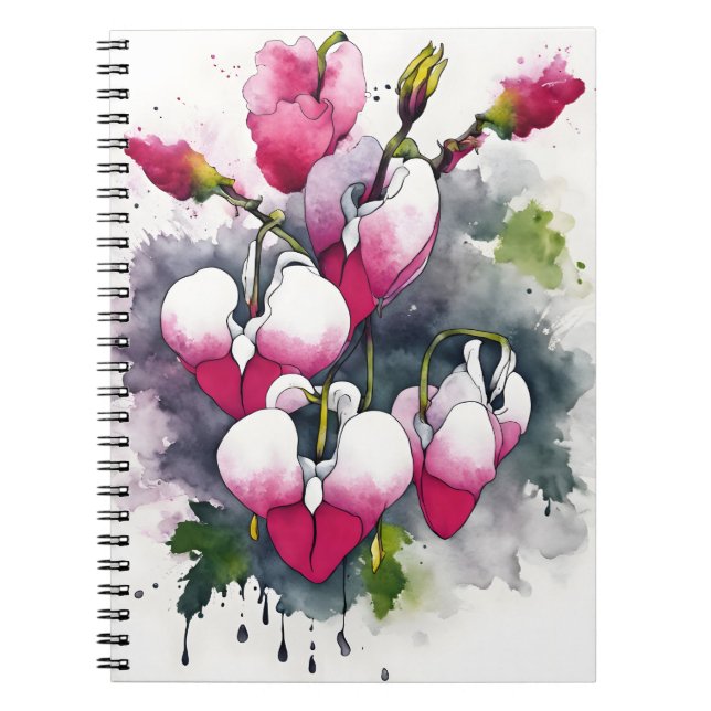 Caderno Espiral Bleeding Heart - Watercolor flowers (Frente)
