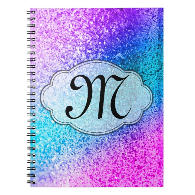 Caderno Espiral Bling Glitter Girly Pin Monograma Nota Inicial (Frente)