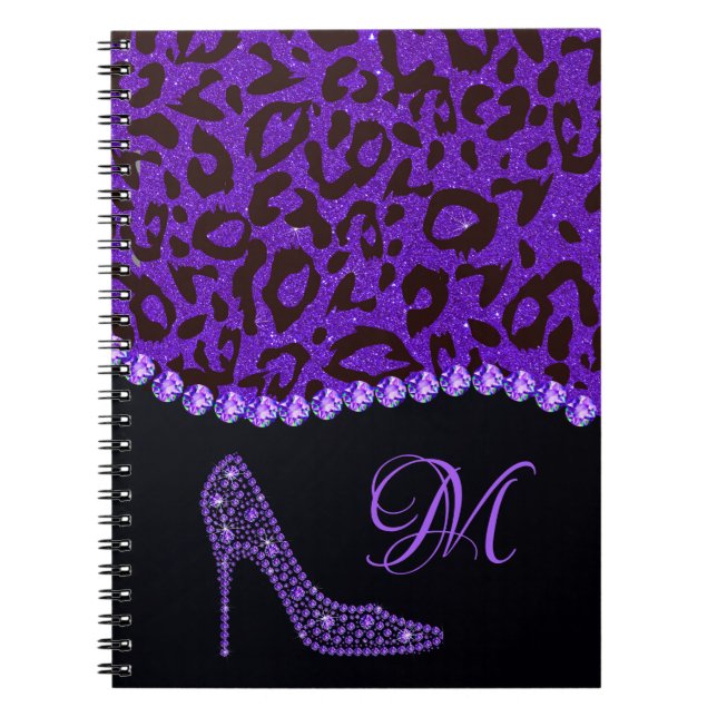 Caderno Espiral Bling Sparkle Diamond Glitter Leopard Purple (Frente)