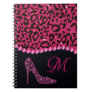 Caderno Espiral Bling Sparkle Diamond Glitter Leopard Rosa