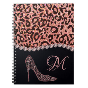 Caderno Espiral Bling Sparkle Diamond Glitter Leopard Rosa Dourado