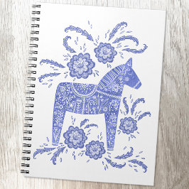 Caderno Espiral Bloco de Anotações de Dala Horse Azul e Branco