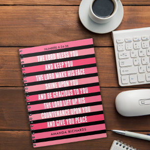 Caderno Espiral Bloco de anotações de oração listrado rosa