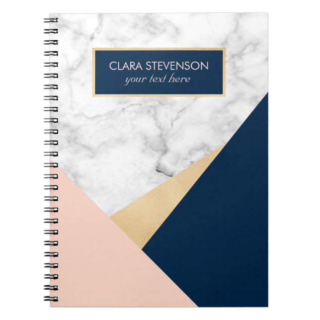Caderno Espiral bloco de cor azul de pêssego branco elegante (Frente)