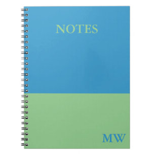 Caderno Espiral Bloco de cor Monograma Bloco de notas Azul e Verde