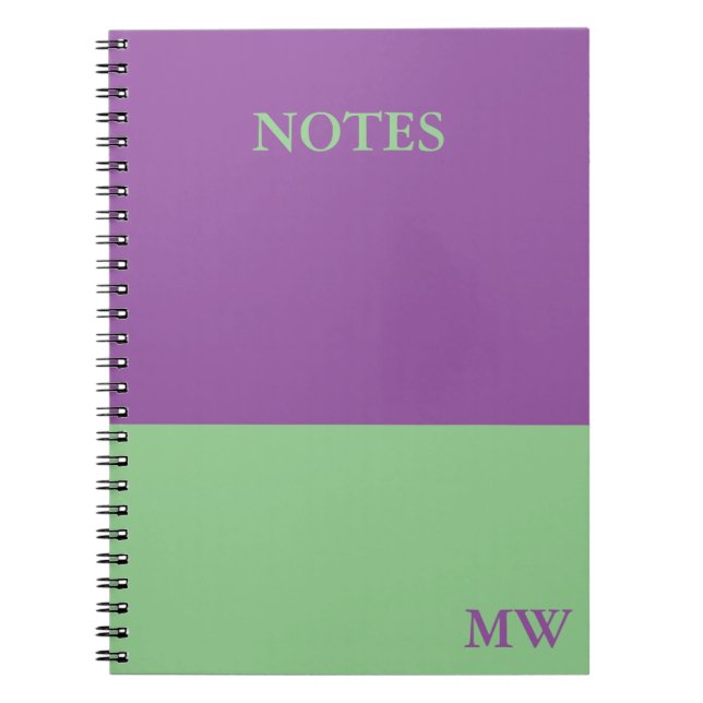 Caderno Espiral Bloco de cor Monograma Notebook Roxo e Mint Verde (Frente)