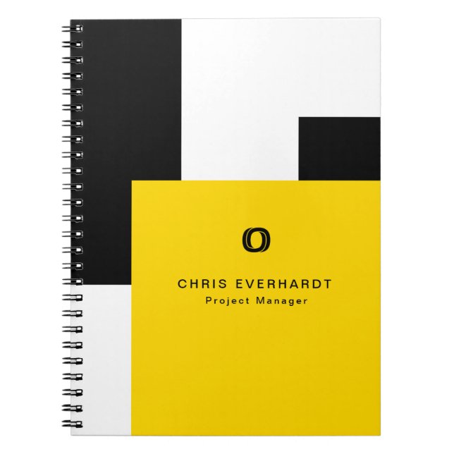 Caderno Espiral Bloco de Cores Simples Moderno Amarelo Branco e Pr (Frente)