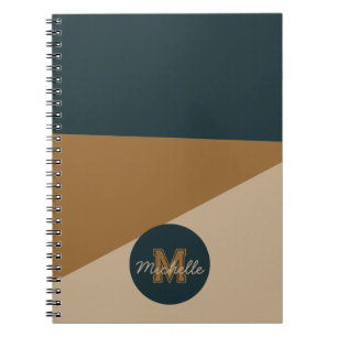 Caderno Espiral Bloco de cores verde e castanho monograma