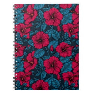 Caderno Espiral Bloco de flores de hibisco vermelho