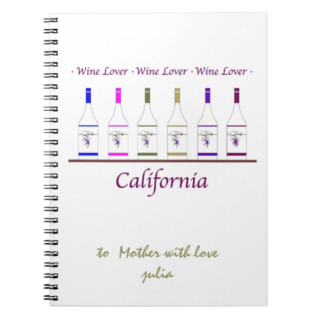 Caderno Espiral bloco de notas, amante de vinho, (Frente)