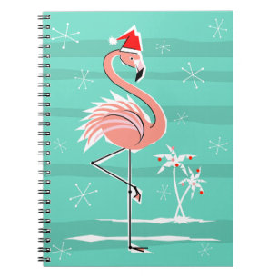 Caderno Espiral Bloco de notas da Flamingo Stripe de Natal