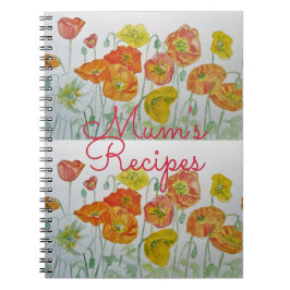 Caderno Espiral Bloco de Notas de Cor de Água Floral da mãe Poppy