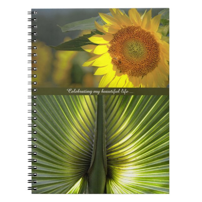 Caderno Espiral Bloco de notas de girassol e palma personalizado (Frente)