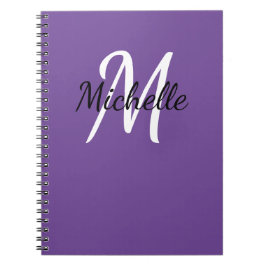 Caderno Espiral Bloco de Notas de Monograma Personalizado em Púrpu