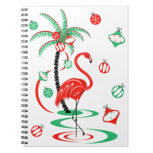Caderno Espiral Bloco de notas de Natal Vermelho Flamingo Baubles
