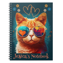 Caderno Espiral Bloco de Notas de Nome Personalizado de Cat Laranj