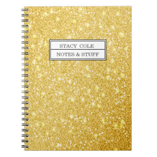 Caderno Espiral Bloco de Notas de Nome Personalizado Dourado Glitt
