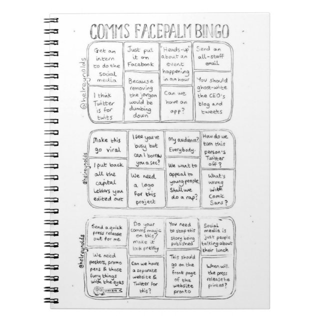 Caderno Espiral Bloco de notas do Bingo de Comms Facepalm (Frente)