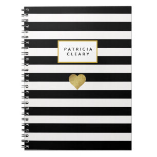 Caderno Espiral Bloco de notas Dourado preto e metálico