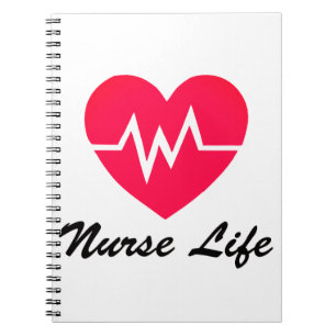Caderno Espiral Bloco de Notas Enfermeira Vida Coração Vermelho EK