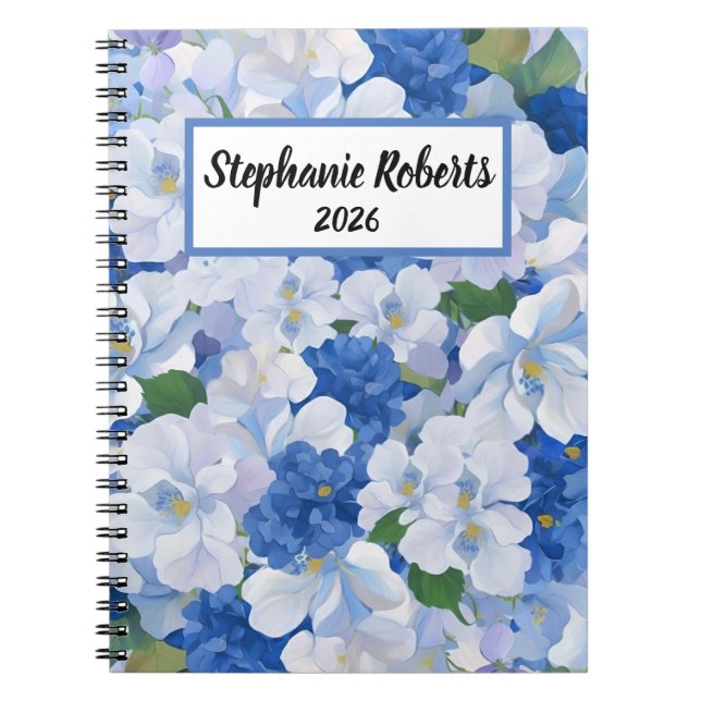 Caderno Espiral Bloco de notas Florais Azul (Frente)