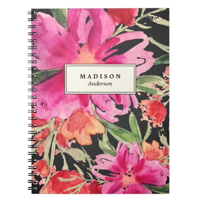 Caderno Espiral Bloco de Notas Floral Brilhante (Frente)
