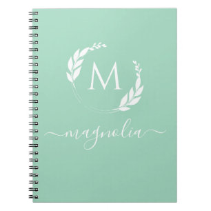 Caderno Espiral Bloco de Notas Inicial do Monograma Verde Moderno