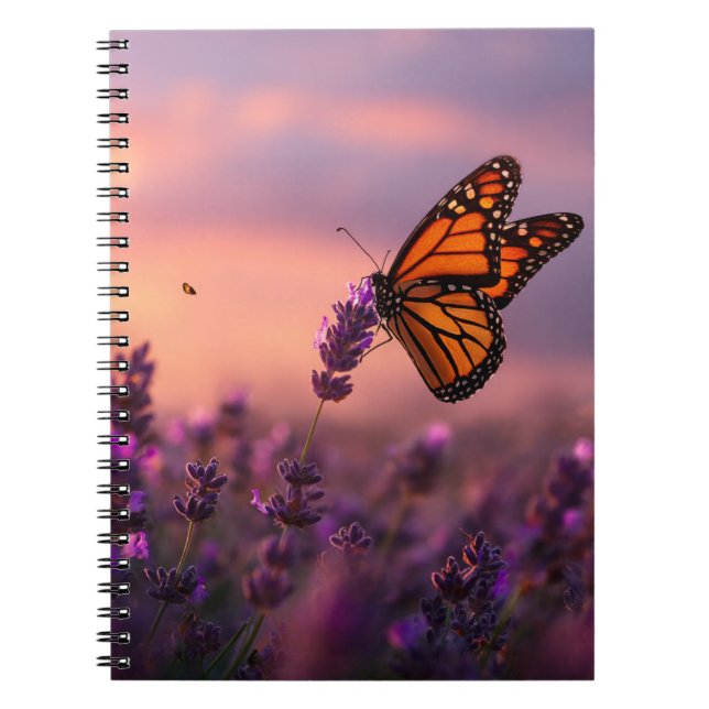 Caderno Espiral Bloco de notas monarca Lavanda borboleta sunset (Frente)