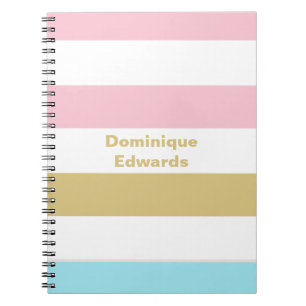 Caderno Espiral Bloco de Notas Pastel Stripes, Nome Giroso