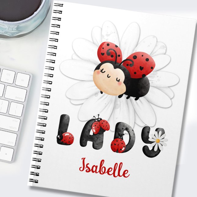 Caderno Espiral Bloco de Notas Personalizado de Ladybug (Cute Ladybug Name Girl Notebook)