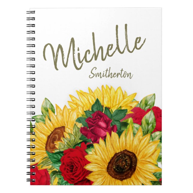 Caderno Espiral Bloco de Notas Personalizado do Sunflower Rosa ver (Frente)