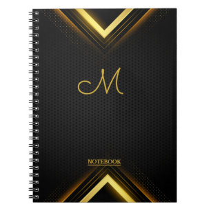 Caderno Espiral Bloco de notas preto e Dourado de monograma profis