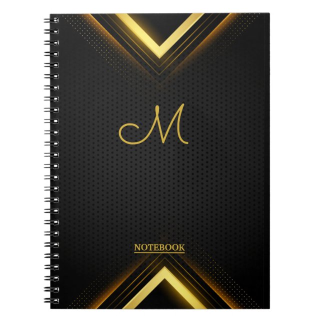 Caderno Espiral Bloco de notas preto e Dourado de monograma profis (Frente)
