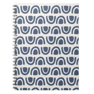 Caderno Espiral Blocos de Arco Orgânico Moderno Padrão Creme Azul-
